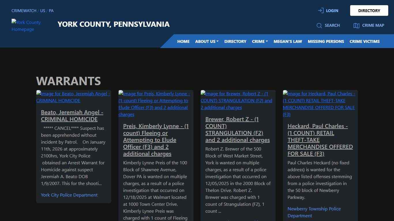 Warrants for York County, Pennsylvania | CRIMEWATCH